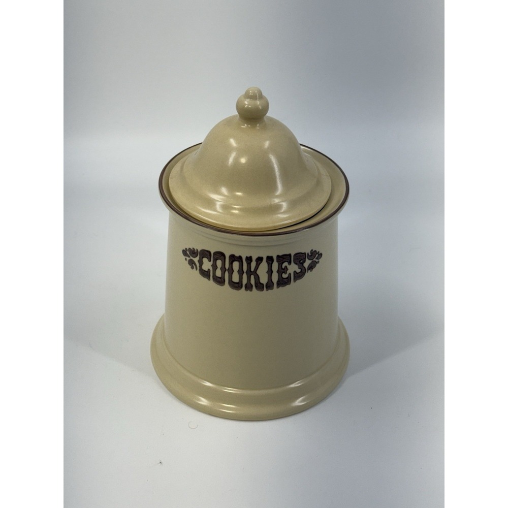 Pfaltzgraff Village Tan & Brown COOKIES Slant Side Canister Jar & Lid Old Mark